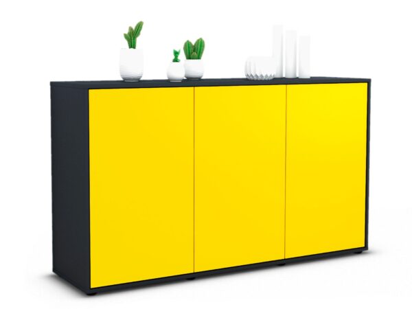 Sideboard Delia | Korpus Anthrazit | Front in Gelb | 136x79x35cm (BxHxT)