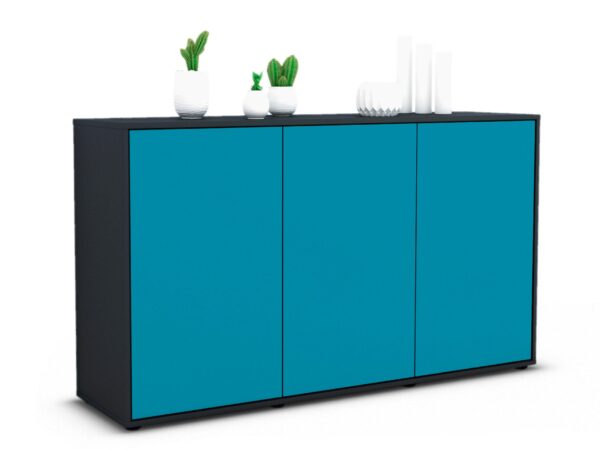 Sideboard Delia | Korpus Anthrazit | Front in Türkis | 136x79x35cm (BxHxT)