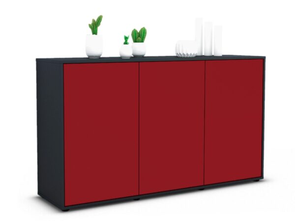 Sideboard Delia | Korpus Anthrazit | Front in Bordeaux | 136x79x35cm (BxHxT)