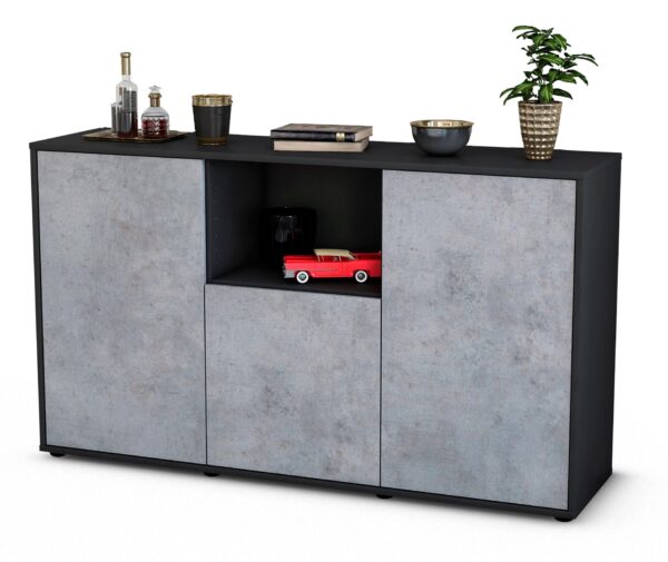 Sideboard Demetria | Korpus Anthrazit | Front in Beton Optik | 136x79x35cm (BxHxT)