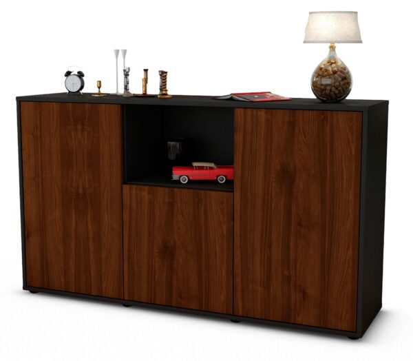 Sideboard Demetria | Korpus Anthrazit | Front in Walnuss Holz Optik | 136x79x35cm (BxHxT)