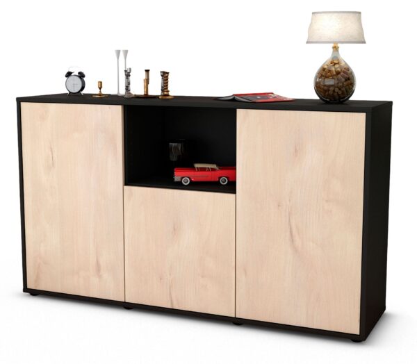 Sideboard Demetria | Korpus Anthrazit | Front in Zeder Holz Optik | 136x79x35cm (BxHxT)