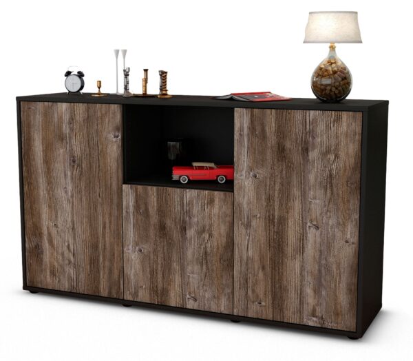 Sideboard Demetria | Korpus Anthrazit | Front in Treibholz Holz Optik | 136x79x35cm (BxHxT)