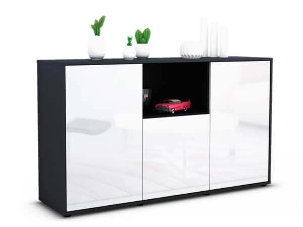 Sideboard Demetria | Korpus Anthrazit | Front in Hochglanz Weiß | 136x79x35cm (BxHxT)