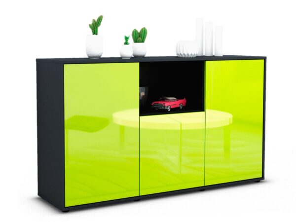 Sideboard Demetria | Korpus Anthrazit | Front in Hochglanz Grün | 136x79x35cm (BxHxT)