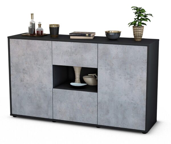 Sideboard Denise | Korpus Anthrazit | Front in Beton Optik | 136x79x35cm (BxHxT)