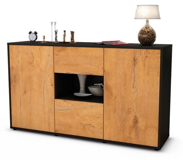 Sideboard Denise | Korpus Anthrazit | Front in Eiche Holz Optik | 136x79x35cm (BxHxT)