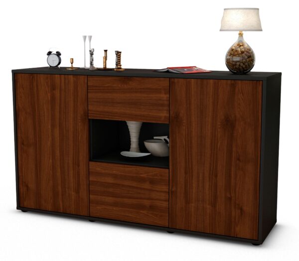 Sideboard Denise | Korpus Anthrazit | Front in Walnuss Holz Optik | 136x79x35cm (BxHxT)