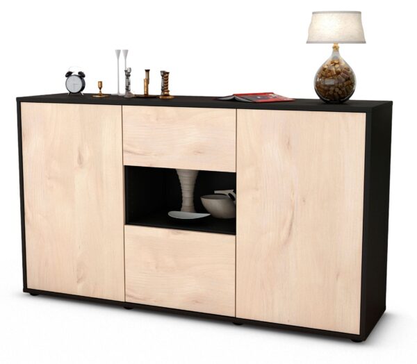 Sideboard Denise | Korpus Anthrazit | Front in Zeder Holz Optik | 136x79x35cm (BxHxT)