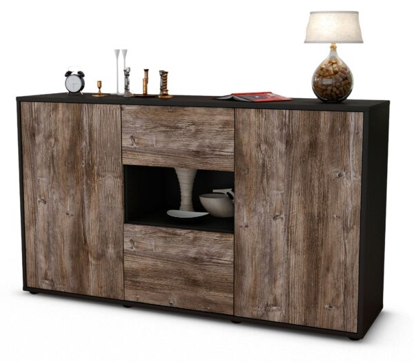 Sideboard Denise | Korpus Anthrazit | Front in Treibholz Holz Optik | 136x79x35cm (BxHxT)