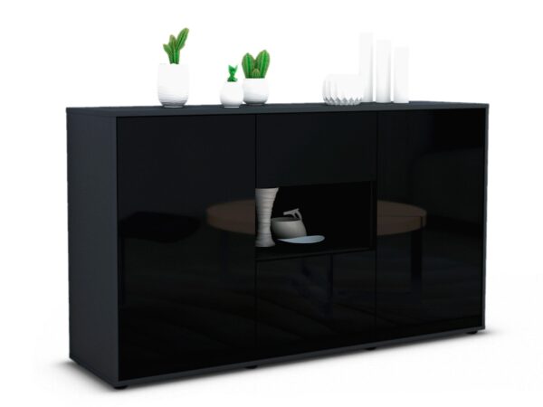 Sideboard Denise | Korpus Anthrazit | Front in Hochglanz Schwarz | 136x79x35cm (BxHxT)