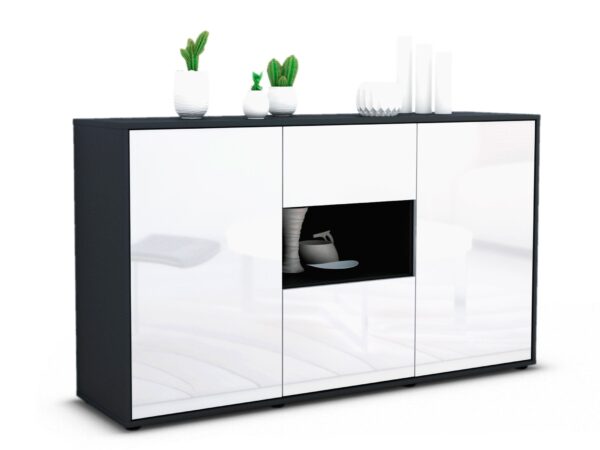 Sideboard Denise | Korpus Anthrazit | Front in Hochglanz Weiß | 136x79x35cm (BxHxT)