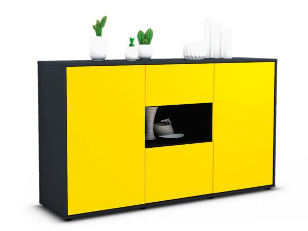 Sideboard Denise | Korpus Anthrazit | Front in Gelb | 136x79x35cm (BxHxT)