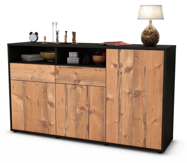 Sideboard Editta | Korpus Anthrazit | Front in Pinie Holz Optik | 136x79x35cm (BxHxT)