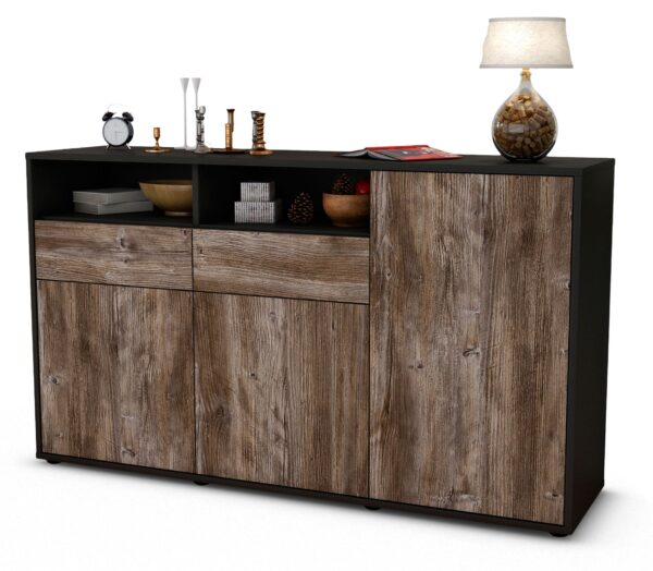 Sideboard Editta | Korpus Anthrazit | Front in Treibholz Holz Optik | 136x79x35cm (BxHxT)