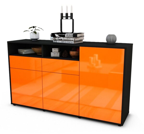 Sideboard Editta | Korpus Anthrazit | Front in Hochglanz Orange | 136x79x35cm (BxHxT)