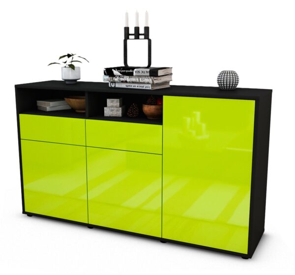 Sideboard Editta | Korpus Anthrazit | Front in Hochglanz Grün | 136x79x35cm (BxHxT)