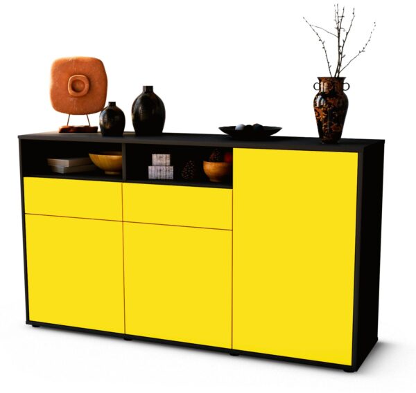 Sideboard Editta | Korpus Anthrazit | Front in Gelb | 136x79x35cm (BxHxT)