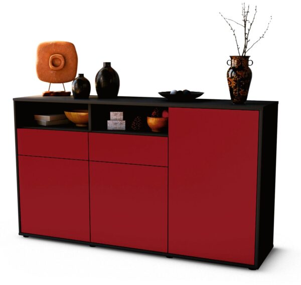 Sideboard Editta | Korpus Anthrazit | Front in Bordeaux | 136x79x35cm (BxHxT)