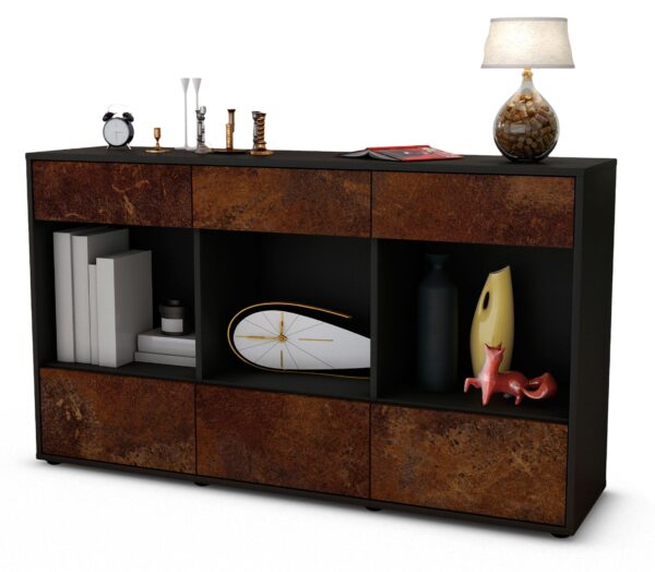 Sideboard Efisia | Korpus Anthrazit | Front in Rost Optik | 136x79x35cm (BxHxT)