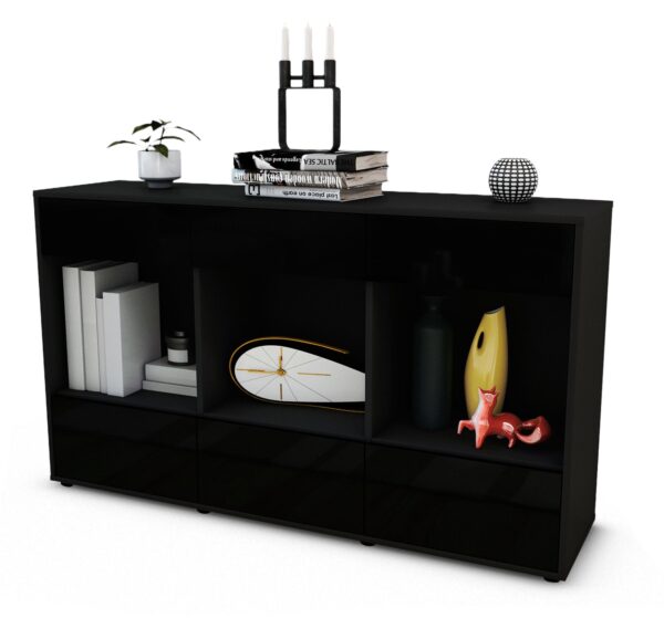 Sideboard Efisia | Korpus Anthrazit | Front in Hochglanz Schwarz | 136x79x35cm (BxHxT)