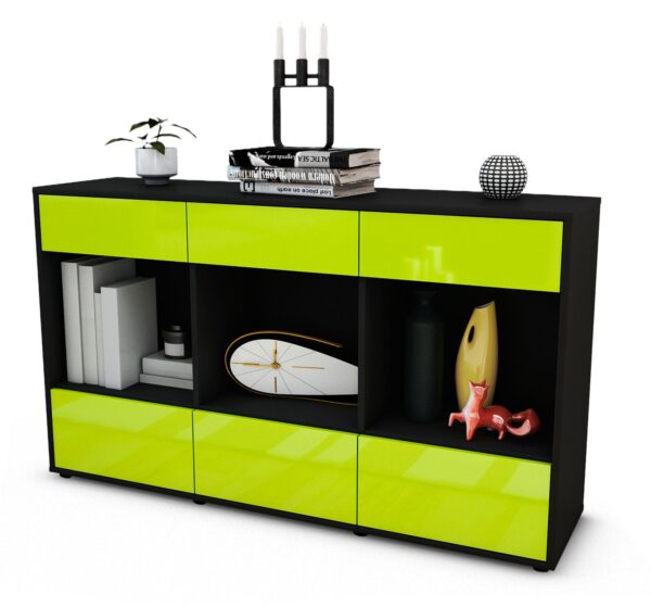 Sideboard Efisia | Korpus Anthrazit | Front in Hochglanz Grün | 136x79x35cm (BxHxT)