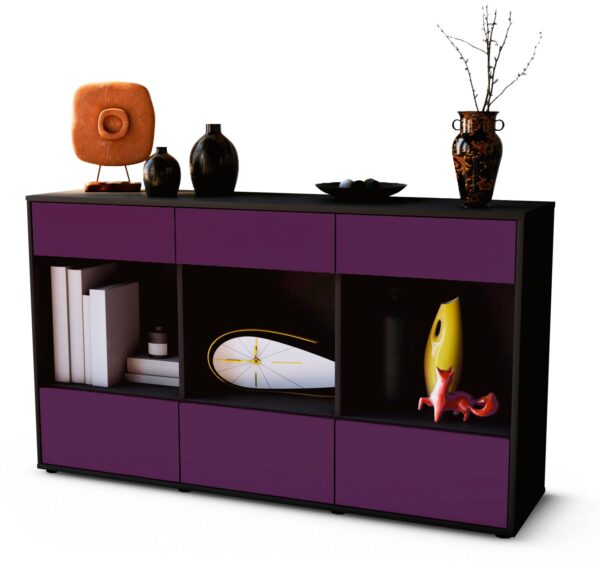 Sideboard Efisia | Korpus Anthrazit | Front in Lila | 136x79x35cm (BxHxT)