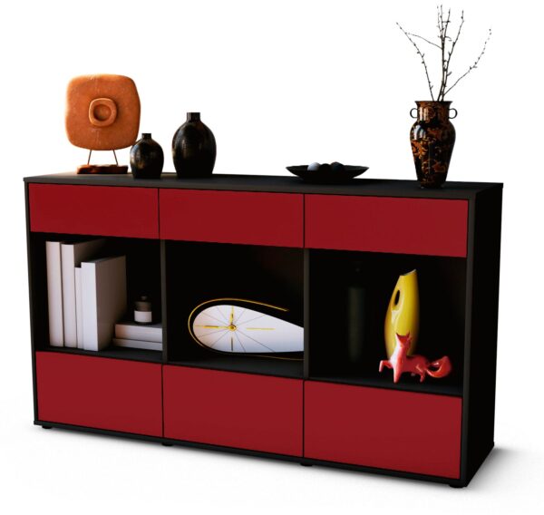 Sideboard Efisia | Korpus Anthrazit | Front in Bordeaux | 136x79x35cm (BxHxT)