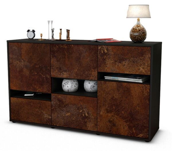 Sideboard Egizia | Korpus Anthrazit | Front in Rost Optik | 136x79x35cm (BxHxT)