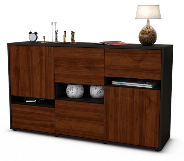 Sideboard Egizia | Korpus Anthrazit | Front in Walnuss Holz Optik | 136x79x35cm (BxHxT)