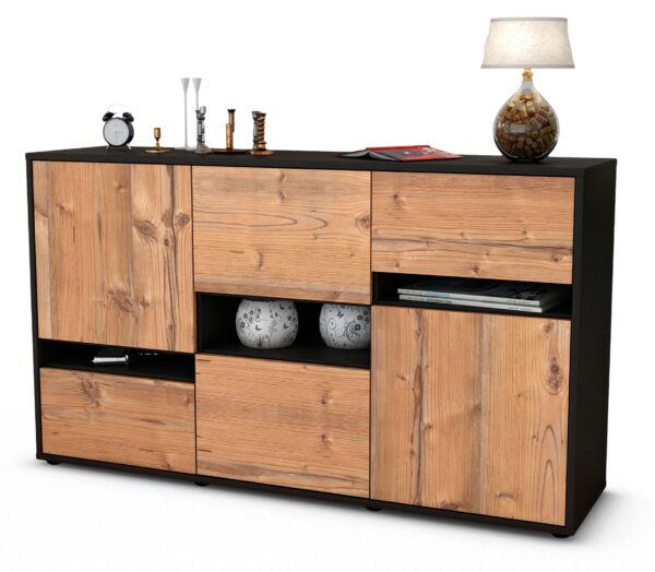 Sideboard Egizia | Korpus Anthrazit | Front in Pinie Holz Optik | 136x79x35cm (BxHxT)