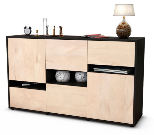 Sideboard Egizia | Korpus Anthrazit | Front in Zeder Holz Optik | 136x79x35cm (BxHxT)