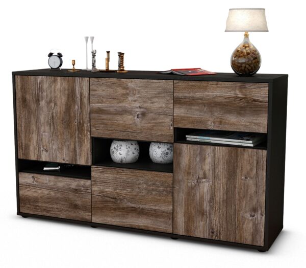 Sideboard Egizia | Korpus Anthrazit | Front in Treibholz Holz Optik | 136x79x35cm (BxHxT)