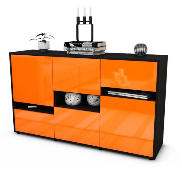 Sideboard Egizia | Korpus Anthrazit | Front in Hochglanz Orange | 136x79x35cm (BxHxT)