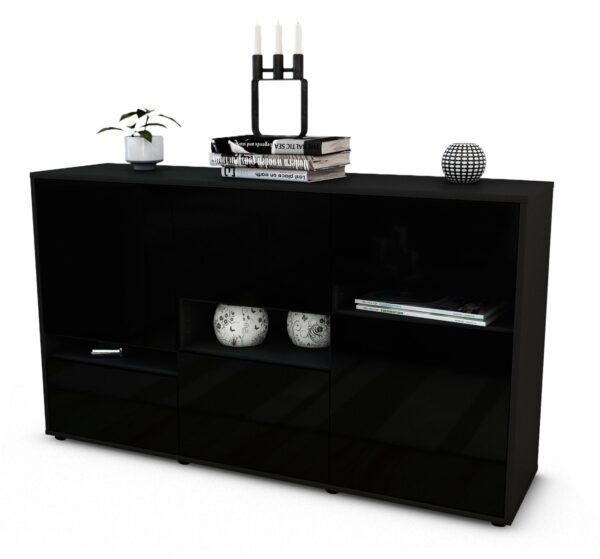 Sideboard Egizia | Korpus Anthrazit | Front in Hochglanz Schwarz | 136x79x35cm (BxHxT)