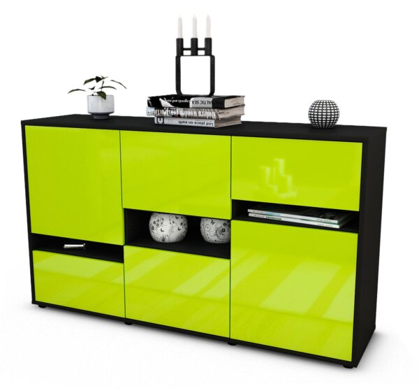 Sideboard Egizia | Korpus Anthrazit | Front in Hochglanz Grün | 136x79x35cm (BxHxT)