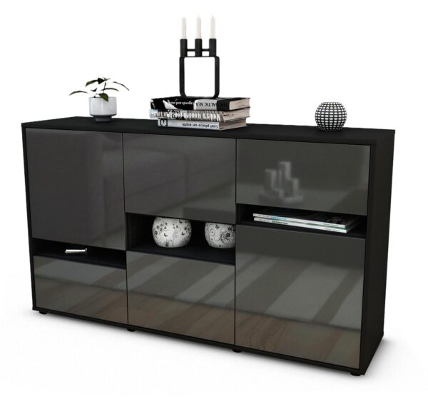 Sideboard Egizia | Korpus Anthrazit | Front in Hochglanz Grau | 136x79x35cm (BxHxT)