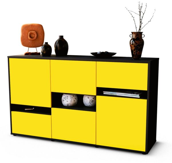 Sideboard Egizia | Korpus Anthrazit | Front in Gelb | 136x79x35cm (BxHxT)