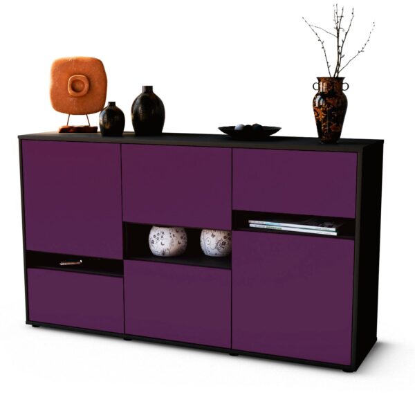 Sideboard Egizia | Korpus Anthrazit | Front in Lila | 136x79x35cm (BxHxT)