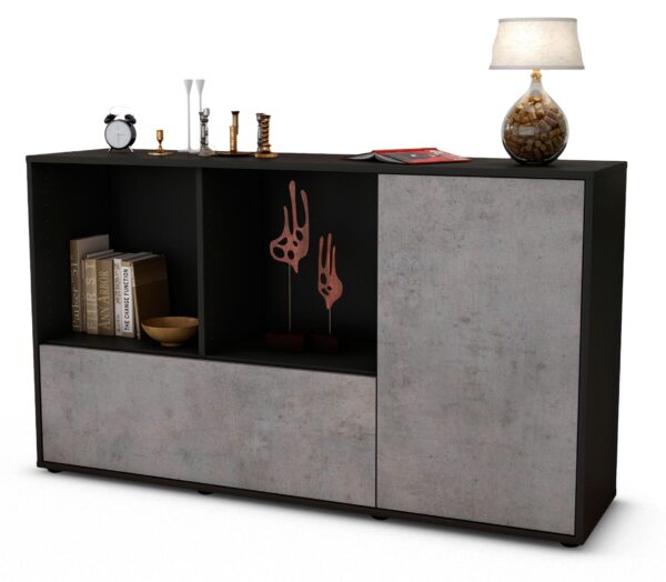 Sideboard Ela | Korpus Anthrazit | Front in Beton Optik | 136x79x35cm (BxHxT)