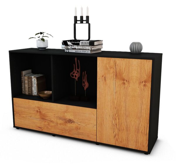 Sideboard Ela | Korpus Anthrazit | Front in Eiche Holz Optik | 136x79x35cm (BxHxT)