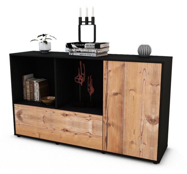 Sideboard Ela | Korpus Anthrazit | Front in Pinie Holz Optik | 136x79x35cm (BxHxT)