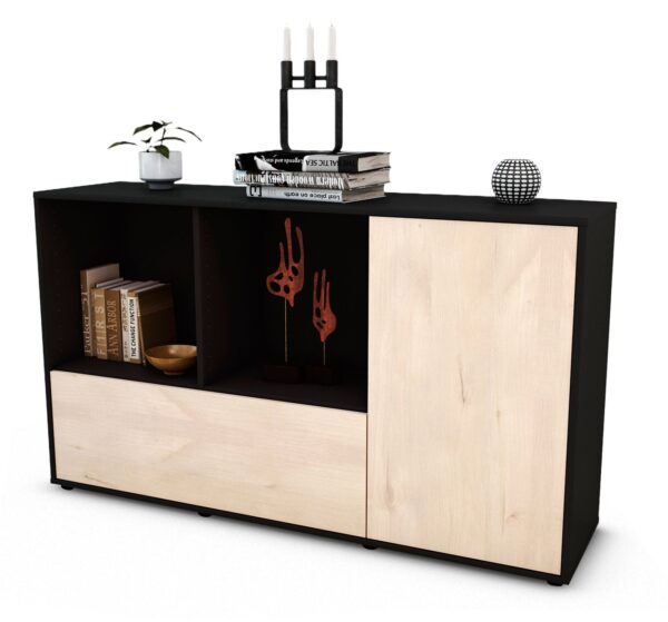 Sideboard Ela | Korpus Anthrazit | Front in Zeder Holz Optik | 136x79x35cm (BxHxT)