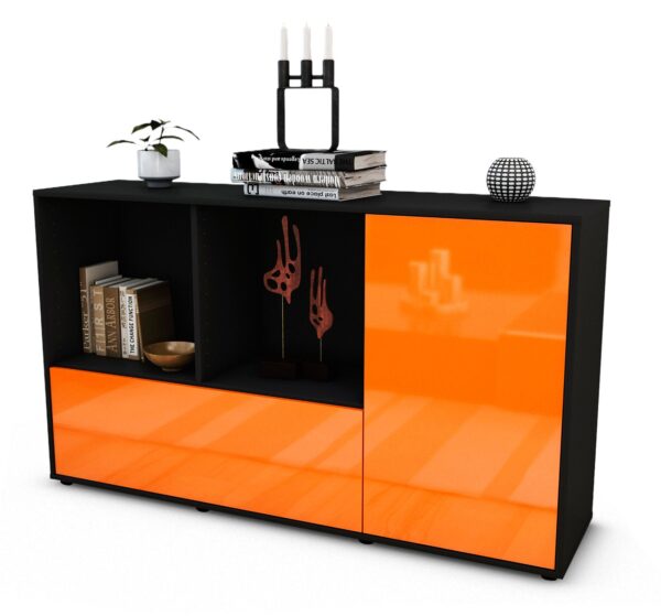 Sideboard Ela | Korpus Anthrazit | Front in Hochglanz Orange | 136x79x35cm (BxHxT)