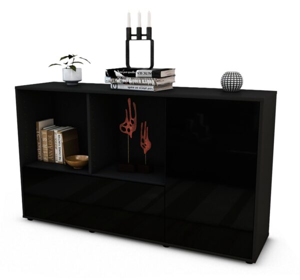 Sideboard Ela | Korpus Anthrazit | Front in Hochglanz Schwarz | 136x79x35cm (BxHxT)