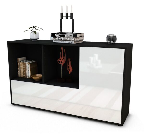 Sideboard Ela | Korpus Anthrazit | Front in Hochglanz Weiß | 136x79x35cm (BxHxT)