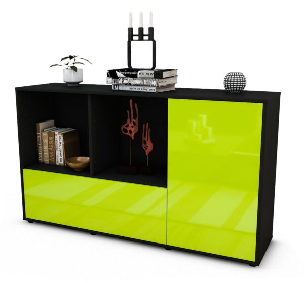 Sideboard Ela | Korpus Anthrazit | Front in Hochglanz Grün | 136x79x35cm (BxHxT)