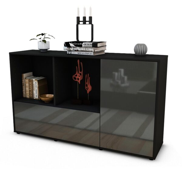 Sideboard Ela | Korpus Anthrazit | Front in Hochglanz Grau | 136x79x35cm (BxHxT)