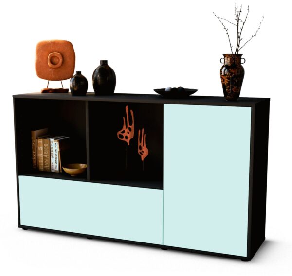 Sideboard Ela | Korpus Anthrazit | Front in Mint | 136x79x35cm (BxHxT)