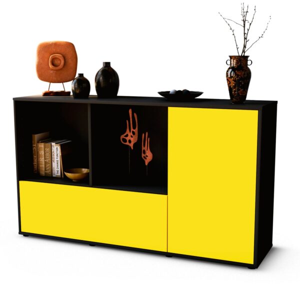 Sideboard Ela | Korpus Anthrazit | Front in Gelb | 136x79x35cm (BxHxT)